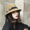thumbnail image 3 of Bobasndm Dress Hats for Women Church,Panama Hat with Pearl design,Top Hat British Style Faux Pearl Decor Down Brim Sunshading Round Top Decorate Retro Vintage Women Cloche Hat for Church, 3 of 9