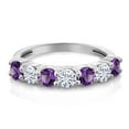 thumbnail image 2 of Gem Stone King 925 Sterling Silver Round Amethyst Moissanite Anniversary Ring for Women (1.12 Cttw, Gemstone Birthstone, Size 5), 2 of 4