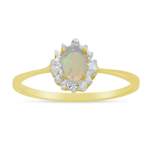 14k Yellow Gold Oval Opal And Diamond Ring