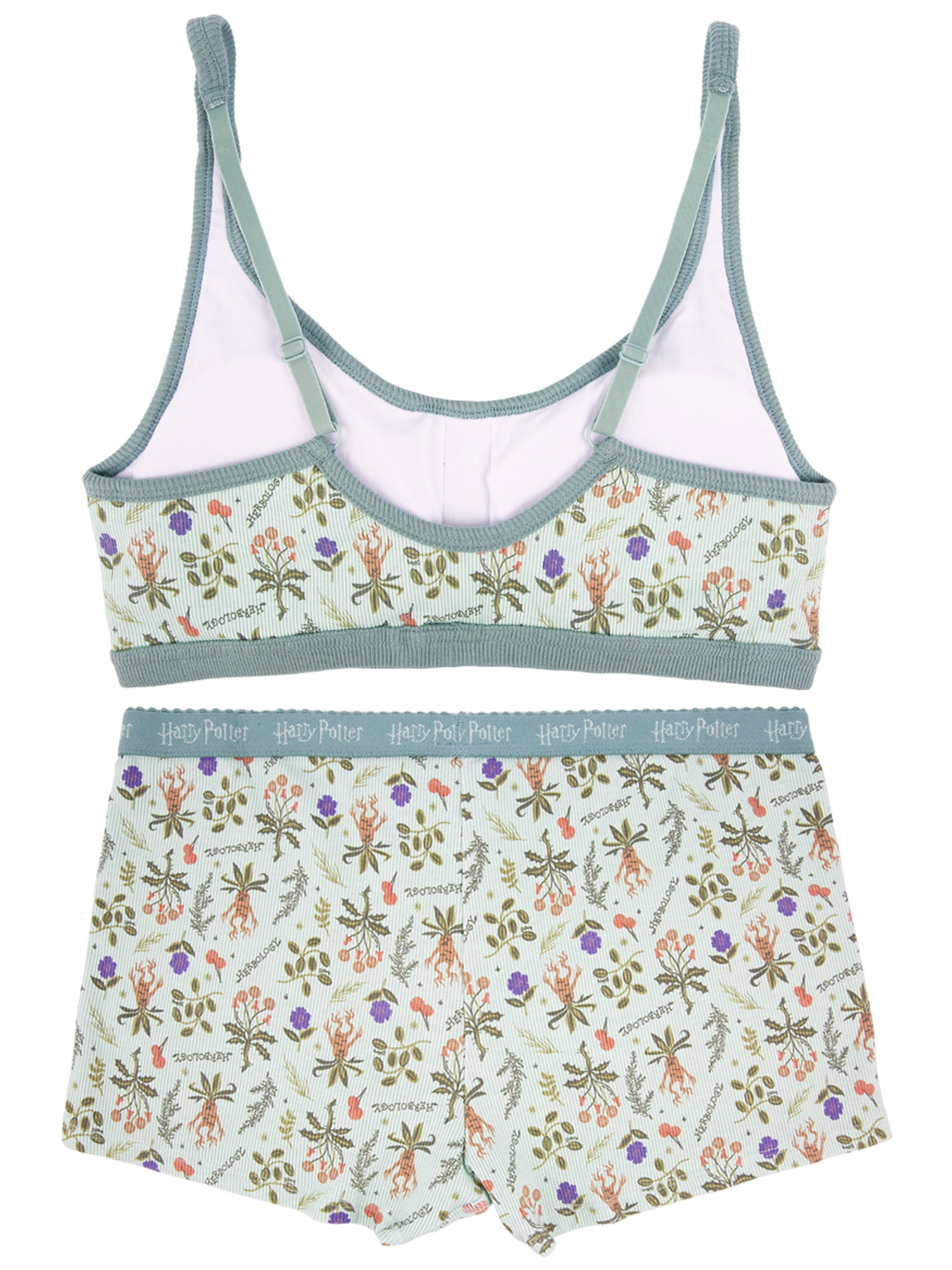 Harry Potter Herbology Junior's 2-Piece Ribbed Knit Bralette and Boxer Brief Set, Size Small to Extra Large