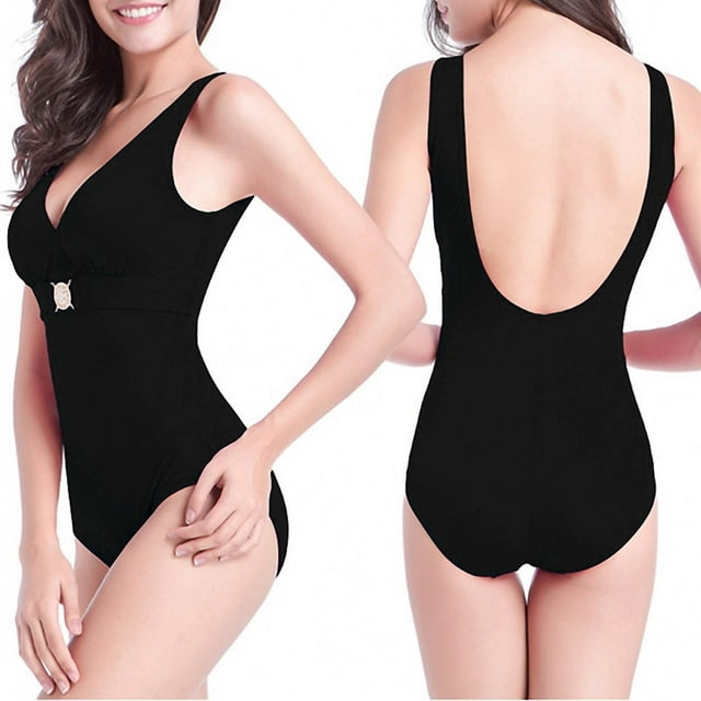 Trajes de baño de una pieza para mujer, traje de baño de color sólido con tirantes, cintura alta, escote en V, bikini sin espalda, traje de baño para mujer