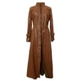 thumbnail image 2 of Leather Jacket for Women Zpanxa Women Long Leather Coat, Slim Moto Biker Long Leather, Fashion Winter Faux Leather Windbreaker Coat with Pockets Brown XXL, 2 of 3