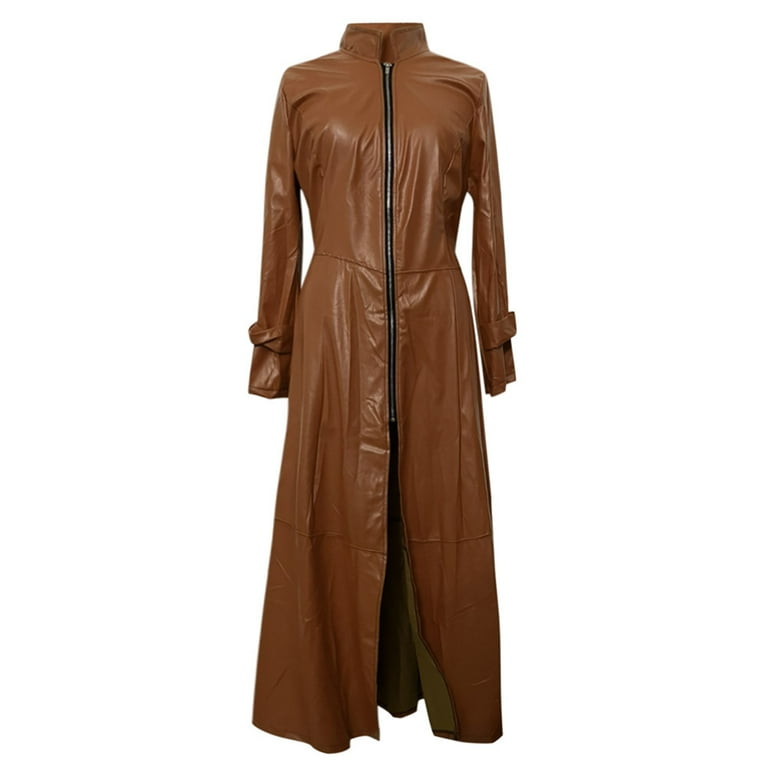 Amazon.com: Women Leather Jacket Maxi Long Lapel Coat
