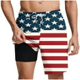 thumbnail image 2 of Vetsdori Mens Linen 2 in 1 Swimming Trunks Board Shorts Pockets Swimwear Summer Vacation,Drawstring Independence Day Fourth of July American Flag Shorts for Men Elastic Waist, 2 of 6