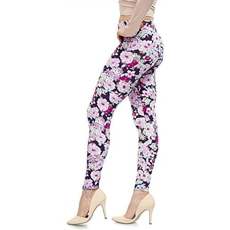 LMB Lush Moda Extra Soft Leggings with Designs- Variety of Prints - 703F Purple Floral (Best Deals On Leggings)
