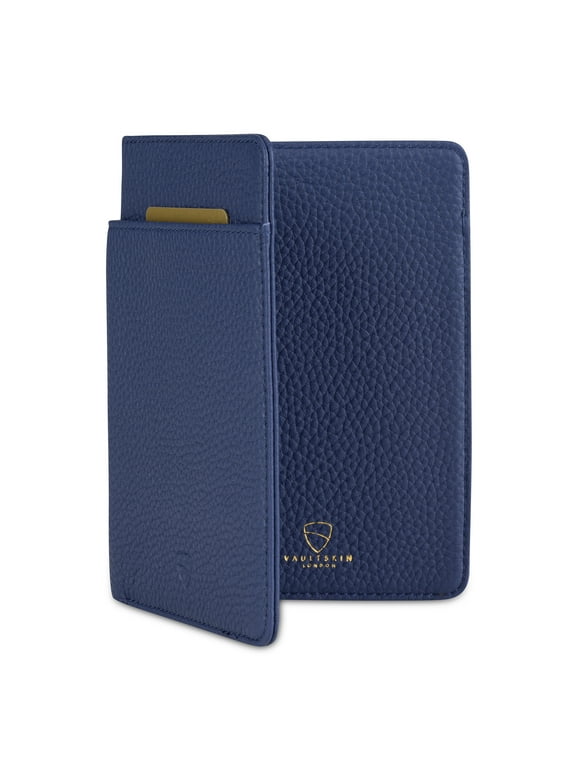 Passport Holder, Travel Wallet with RFID Blocking. Leather Card Case Cover - Vaultskin KENSINGTON (Matt Blue)