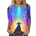 thumbnail image 2 of VKOYWKM Women Tops Halloween Shirts 3/4 Sleeve Halloween Witch Print Halloween Top Loose Fit Crew Neck Fall Blouses Halloween Gifts for Women, 2 of 5