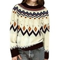 thumbnail image 3 of Tfken Child Girls Sweater Crew Neck Long Sleeve Fair Isle Print Retro Classic-Fit Pullover Sweater Beige Size 4-5 Years, 3 of 3