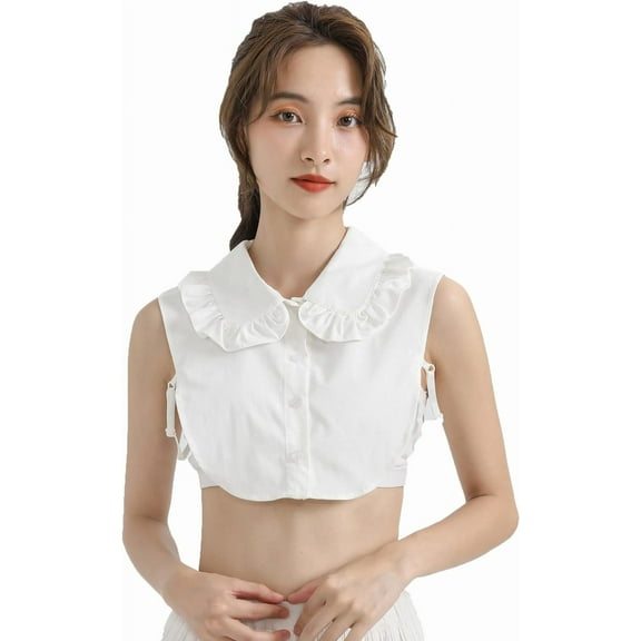 Municipal Womens Ruffle Fake Collar Peter Pan Collar Half Shirt Blouse Collar Detachable Collar with Bow Tie