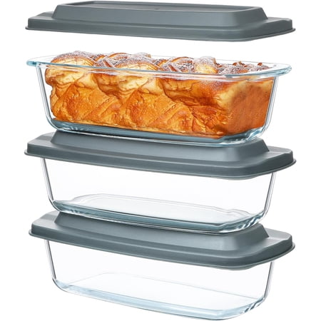 6-Piece Glass Loaf Pan with Lids Set, Meatloaf Pan With Airtight Lids, Loaf Pan For Bread, Cake, Pastries, Easy Grip, Fridge-to-Oven (1800ML/1.9Qt/ 7.2 Cups)