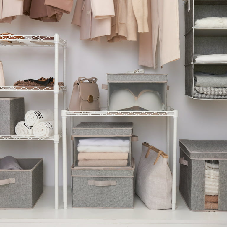 Basics Closet Storage Organizer with Fabric Bins and 3 Shelves,  Grey, 32.7 x 12.2 x 31