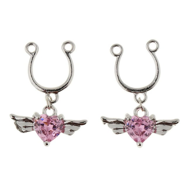 segolike 1 Pair Angel Wing Heart Dangle U Shape Nipple Non Piercing Body Jewelry Pink