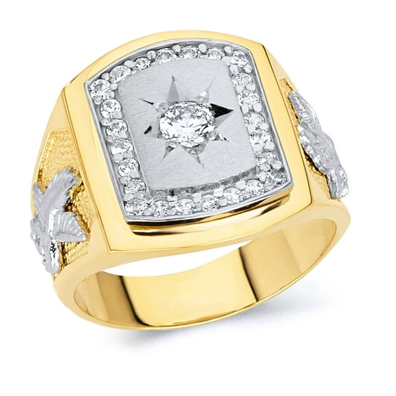 Wellingsale Mens Solid 14k Two 2 Tone White and Yellow Gold Polished CZ Cubic Zirconia Right Hand Ring Band - Size 8