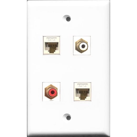 RiteAV 1 Port RCA Red and 1 Port RCA White 2 Port Cat6 Ethernet White Wall Plate