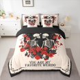 thumbnail image 2 of Manfei Gothic Skull Skeleton 7 Pieces Bedding Comforter Set,Romantic Valentine Day Full Bedding Set,Red Flower Floral Fitted Sheet Flat Sheet For Girl Boys,Super Cozy Room Decor Reversible, 2 of 8