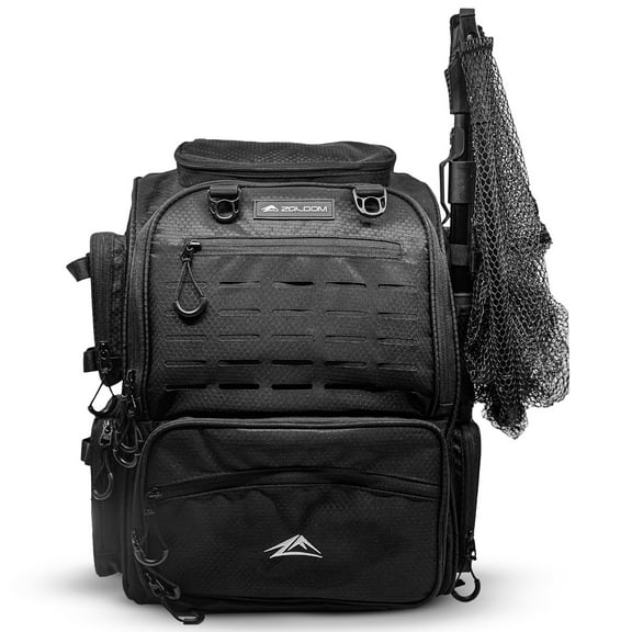 Fishing Backpack with Rod Holder & Foldable Net - 40L Fishing Tackle Backpack, 2 Tackle boxes, Hiking Bag with Waterproof Rain Cover, Extra Storage Compartments