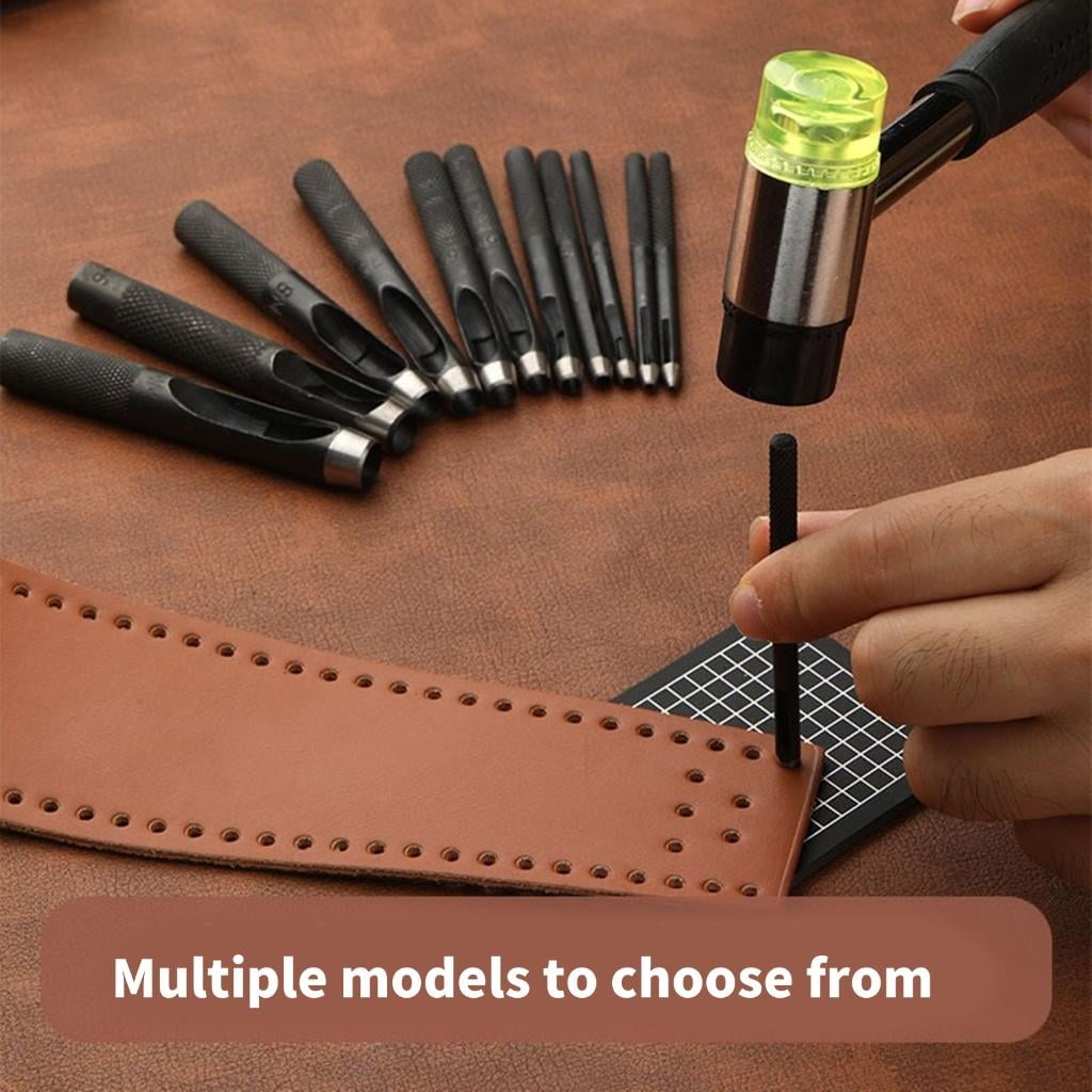 Rvaymup Round Leather Hole Punching with Hammer Hollow Punching Set Leather Hole Punching Tool