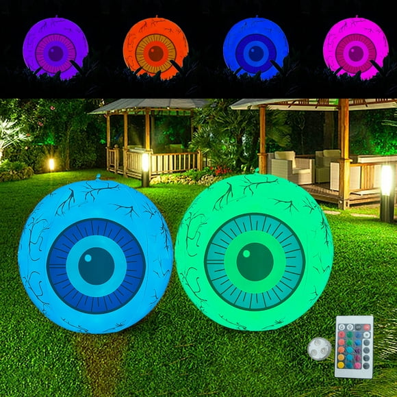 Trayknick 40cm Inflatable Eyeball Remote Control Battery Powered Color Changing Flashing Bloodshot Scene Layout PVC Halloween Yard Decoration LED Eyeball for Party White 40cm