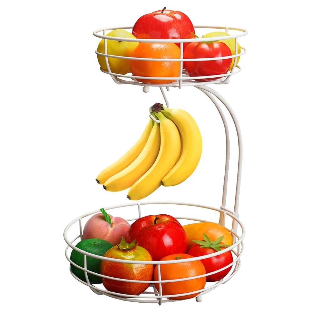 Auledio Houseware 2 Tier Fruit Basket with Banana Hanger, Fruit Bowl