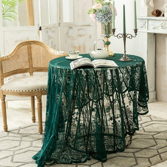 Deals of The Day Clearance! Dark Green Lace Round Tablecloth, Hollow Decorative Tablecloth for Display, Holiday Table Décor, Mother’s Day Gift Idea, Elegant Home Decoration