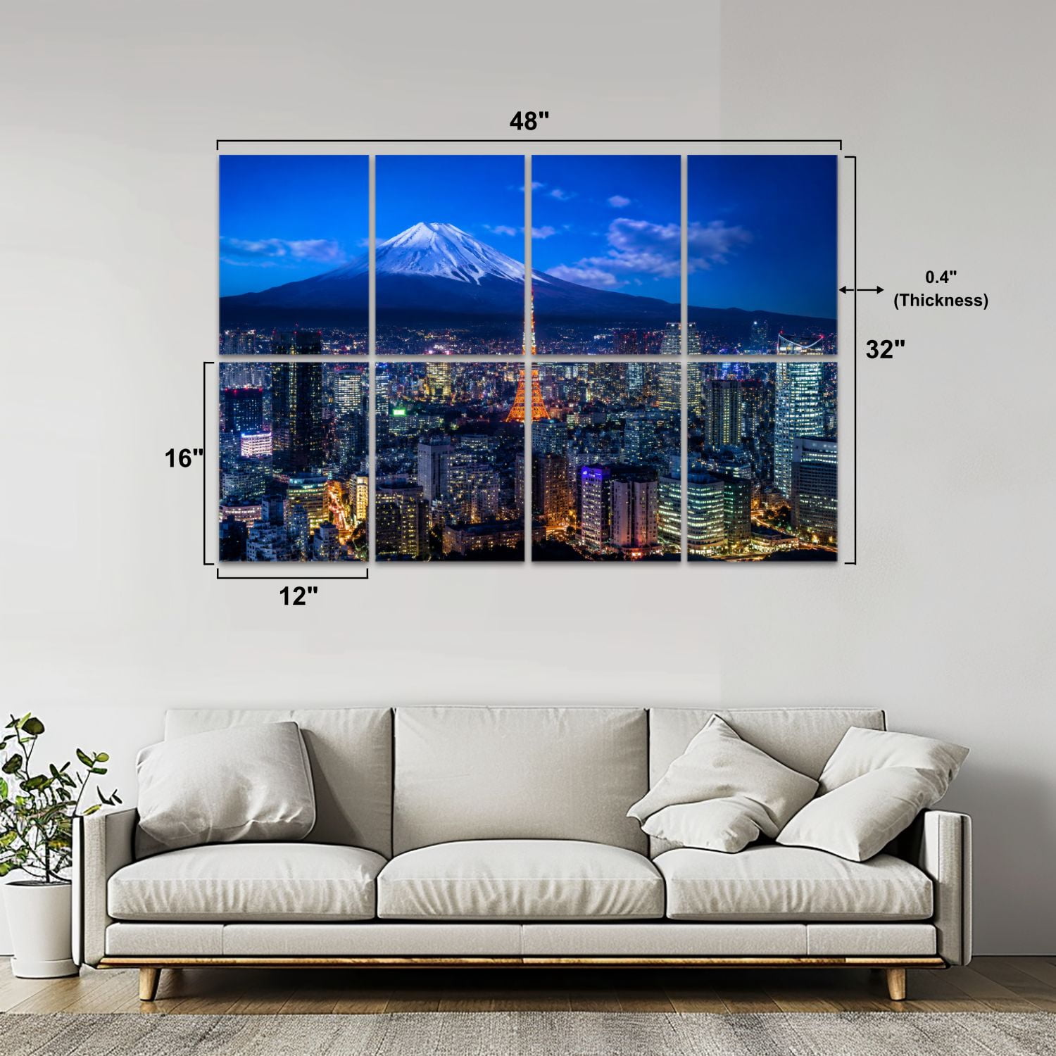 8 Pack Art Acoustic Panels Sound Absorbing Mt Tokyo skyline Decorative Soundproof Wall Panels Self Adhesive for Nursery Game Room Bedroom 48"x32"