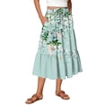 thumbnail image 3 of Women's Floral Print Maxi Skirt, High Waist Drawstring Tiered Flowy Skirt, Lightweight Boho Skirt for Beach, Music Festival and Summer,Green,S, 3 of 7