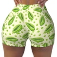 thumbnail image 2 of Balery Green Peas Pantalones cortos de entrenamiento estampados para mujer, sin costuras, ajustados, para gimnasio, yoga, correr, deportes, ejercicio activo, fitness.-Large, 2 of 8