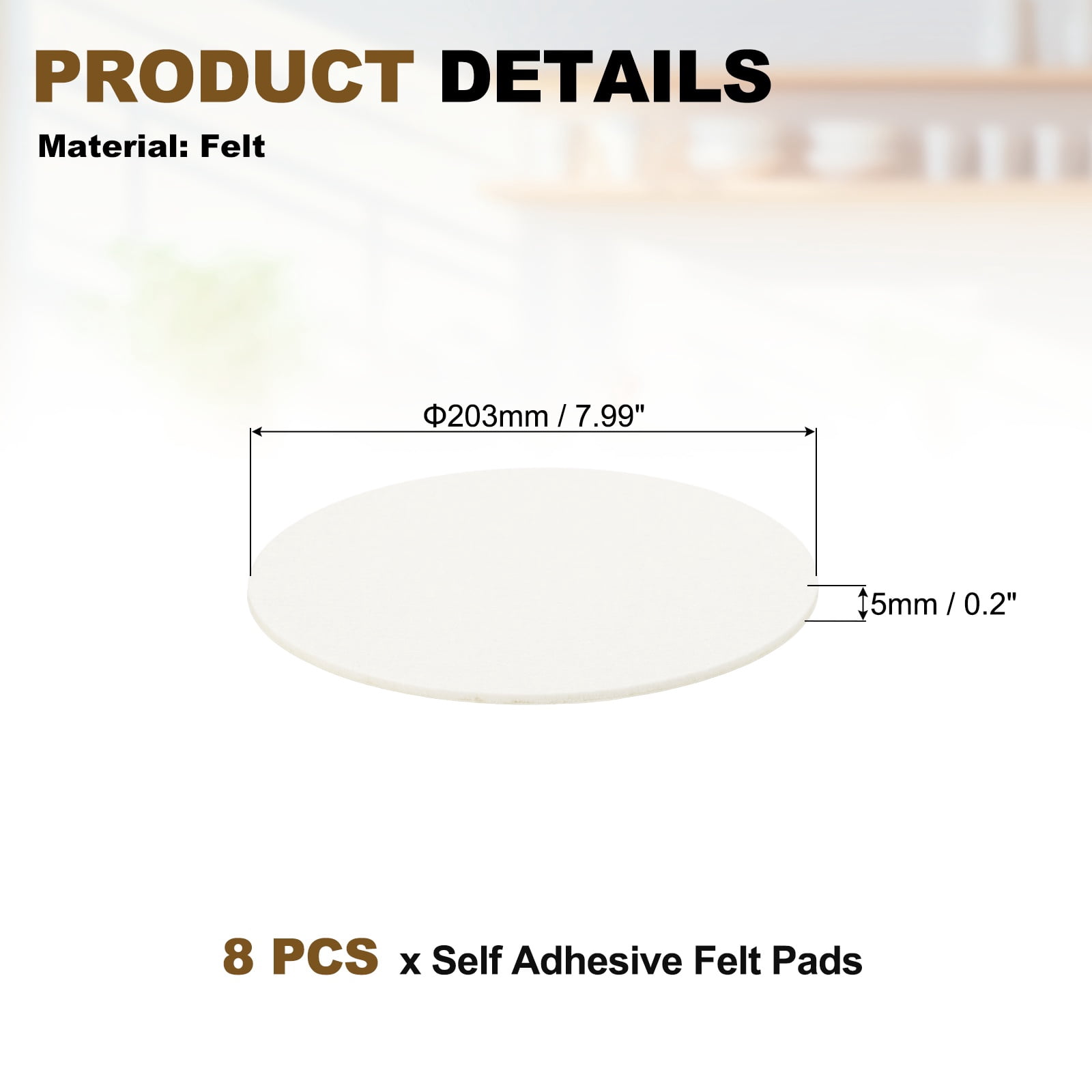 Uxcell 8Pcs Non Slip Furniture Pads, 8" Round Self Adhesive Felt Bumpers Noise Reducing Furniture Feet Floor Protector for Chairs Tables Furniture Legs (White 0.2" Thick)