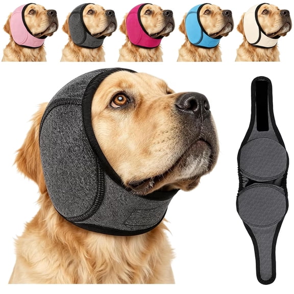 Noise Cancelling Dog Ear Covers, Adjustable Waterproof Canine Ear Protector for Bathing, Thunderstorms & Fireworks, Calming Anxiety Relief, 3 Sizes