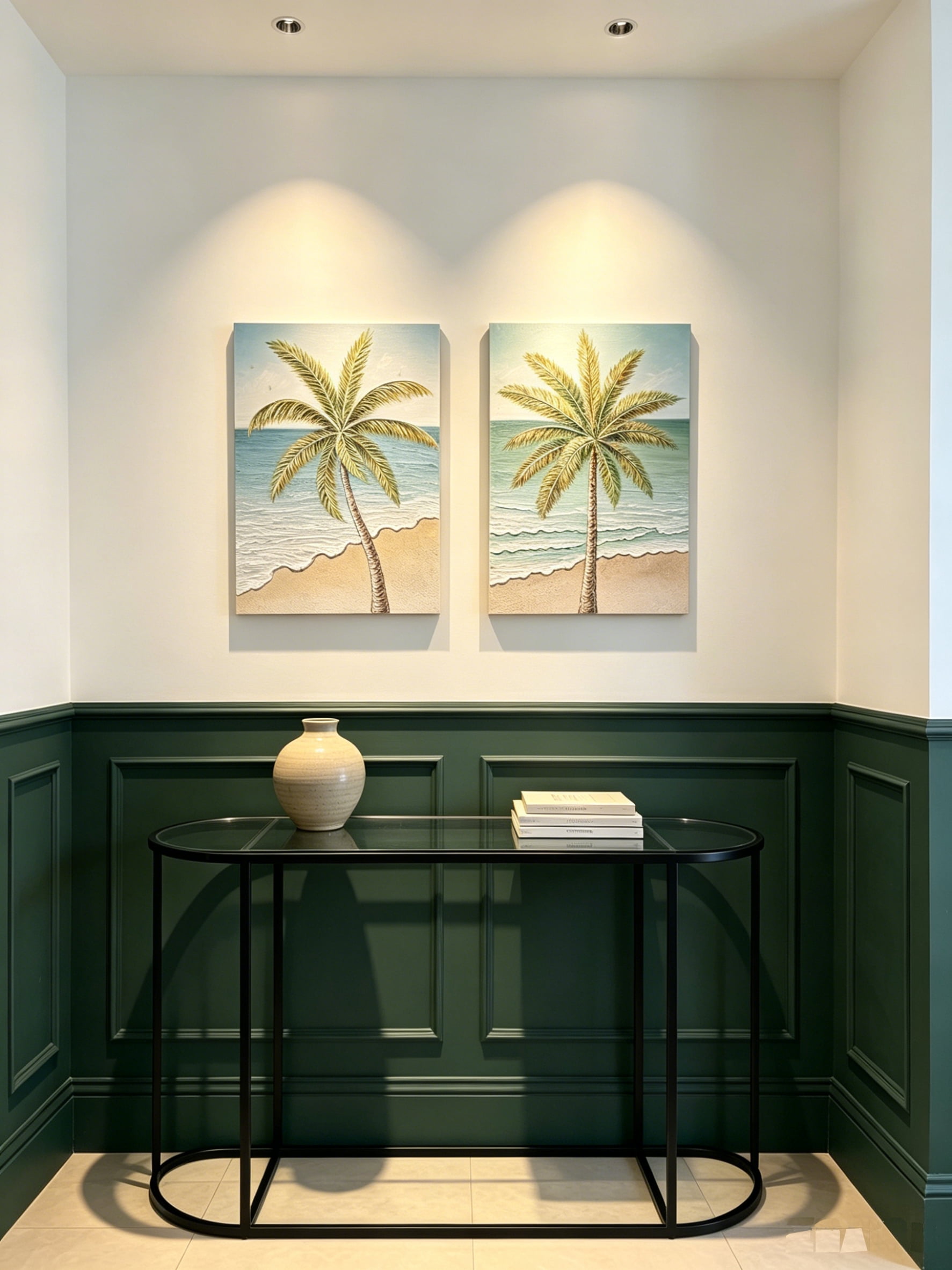 Euroco Seaside Palm Tree Wall Art Set of 2, 24x32 in Tropical Beach Canvas Painting,Hand-Painted Textured Tropical Decor for Living Room Bedroom