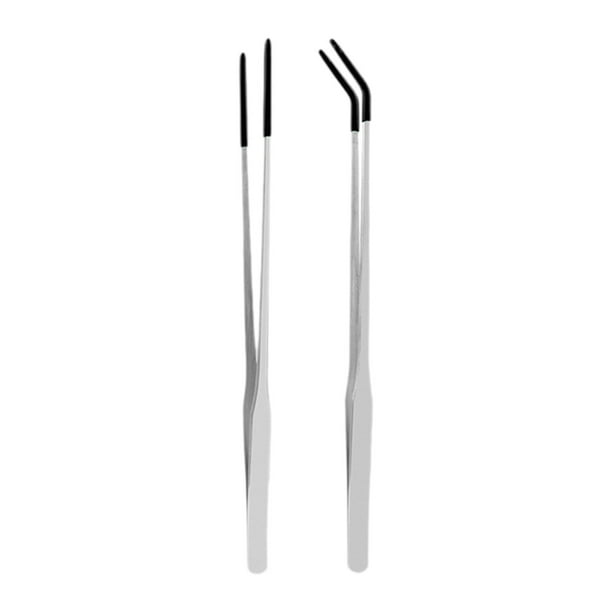 2 pinzas para acuario, herramienta para alimentar terrarios, punta de goma, 10,63 pulgadas, multiusos plata negra