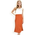 thumbnail image 4 of Women's Satin Midi Skirt With A-Line Silhouette And Elastic Waistband- Coffee,Medium, 4 of 7