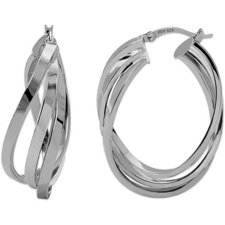 Sterling Silver Twisted Triple-Oval Hoop Earrings
