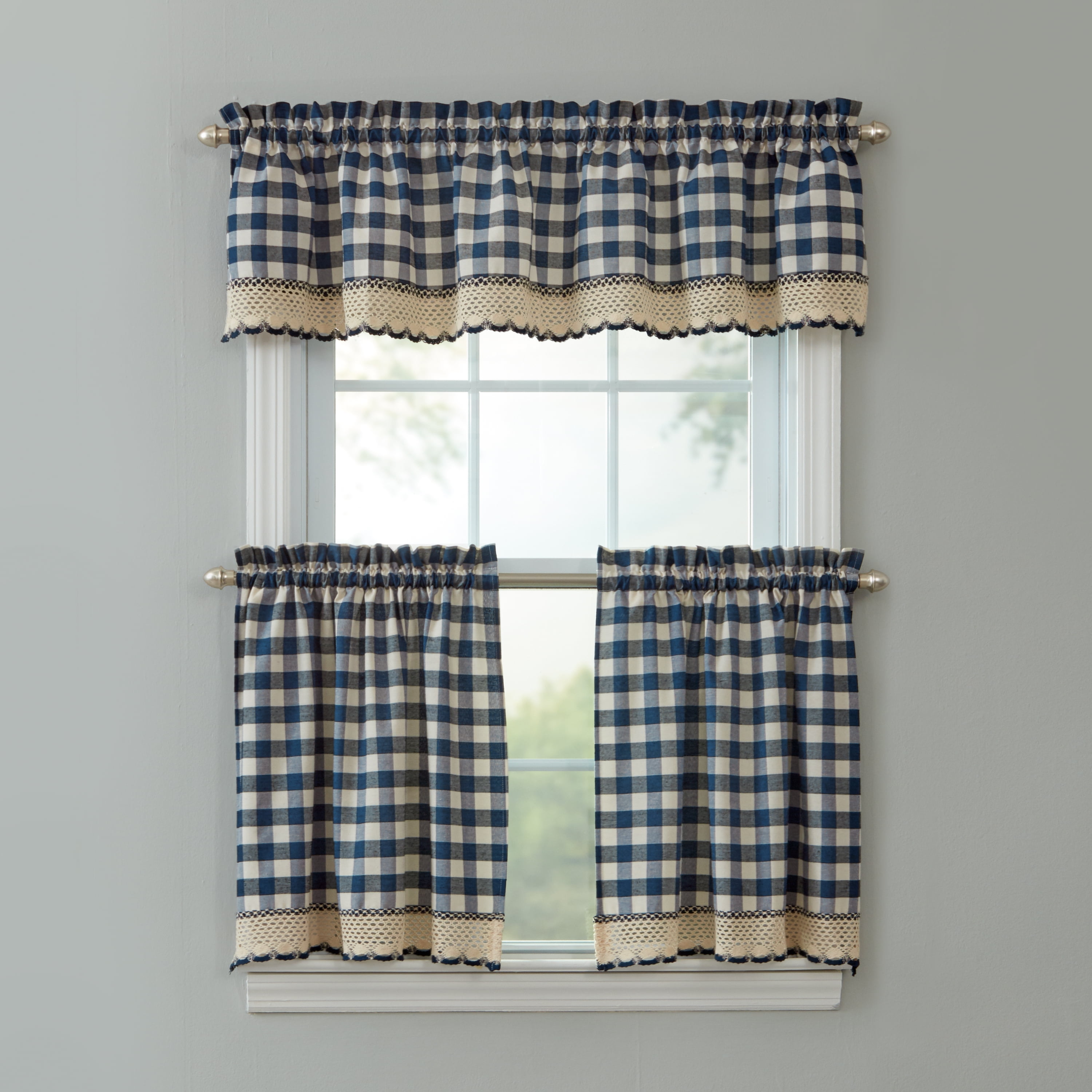 BrylaneHome Buffalo Check Tier Curtain Set Curtain
