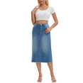 thumbnail image 2 of Women's Long Denim Skirt Elastic Waist Split Back Pockets Maxi Jean Skirts S Blue, 2 of 6
