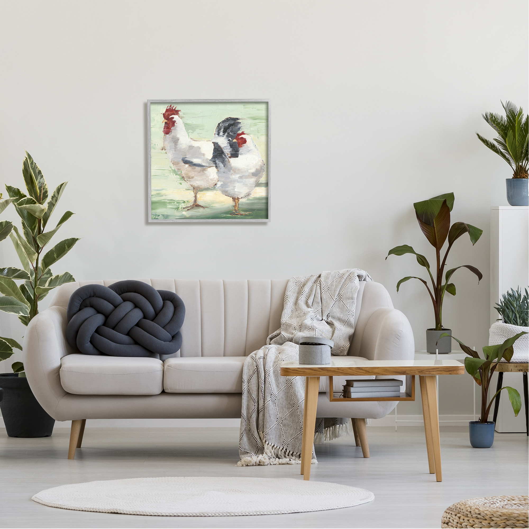 Stupell Industries Farmhouse Chickens Hens Painting Animals & Insects Painting Gray Framed Art Print Wall Art