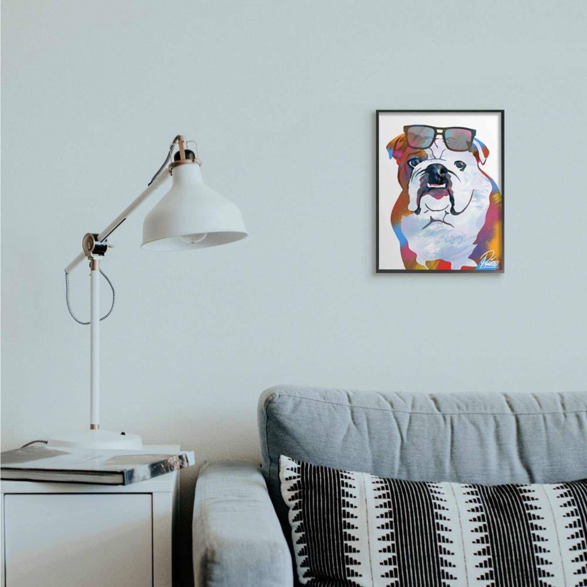 Stupell Industries Colorful American Bulldog Portrait Stylish Sunglasses Design by Marcus Prime, 16" x 20", Black Framed