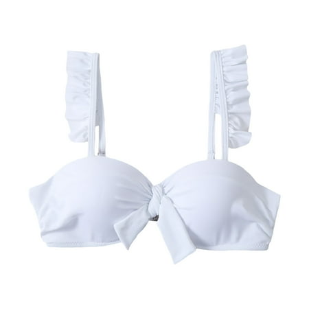 vigerkar Bikini Tops for Women Sexy Front Knot Underwire Only Push Up Swim Top Bra Swimsuit Tops Padded Bathing Suit Top White  L