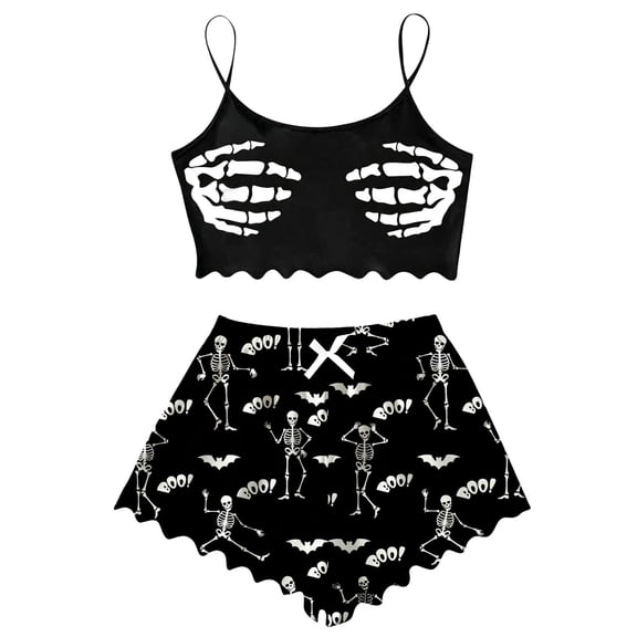 BOOMNY Halloween Pajamas Women Spooky Skeleton Graphic Sleeveless Tops Shorts Pjs Sets Lightweight Hallowmas Loungewear Nightwear
