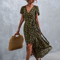 thumbnail image 1 of Floral Printed Wrap Dress Floral Printed V Neck Wrap Dress Floral Wrap Dress Summer Wrap V Neck Dress Women Floral Wrap Dress V Neck Waist Belted Ruffle Sleeve Asymmetrical Hem ANGGREK Negro XXL, 1 of 6