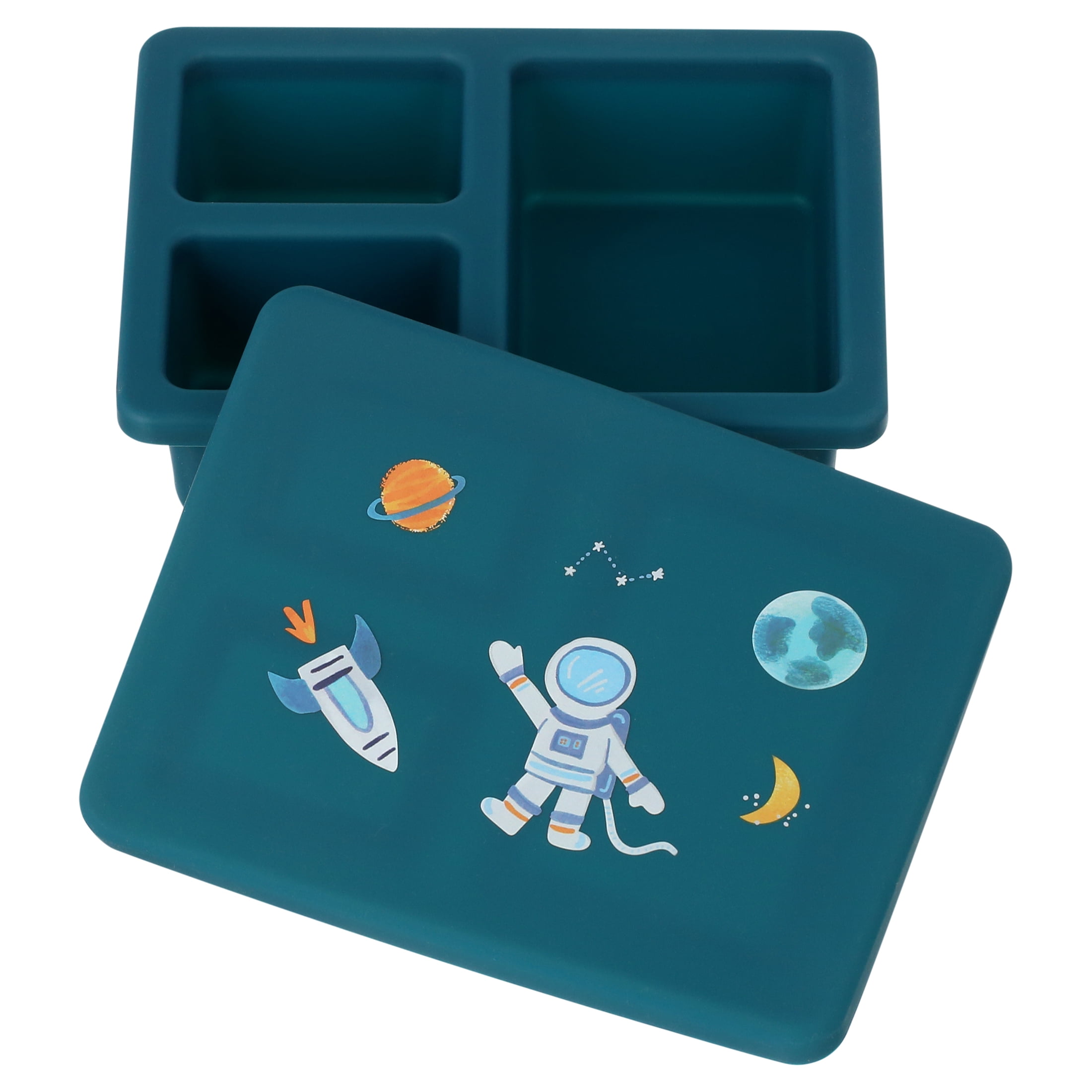 Austin Baby Co Leak-Proof Mini Bento Lunch Box for Toddler and Kids – Silicone Container with 3 Leakproof Compartments – Food-Safe Materials, Dishwasher Safe, and BPA Free (Space Galaxy Blue)
