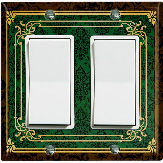 Metal Light Switch Plate Cover Elegant Victorian Floral Damask Frame Green FRA078