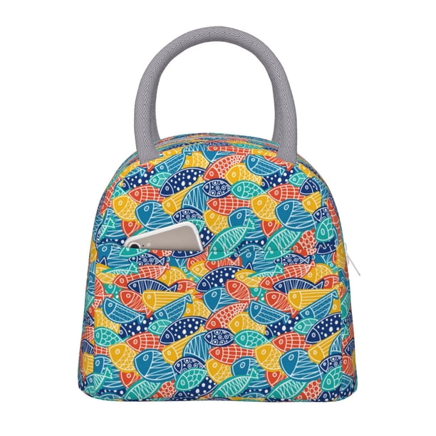 Easygdp Colorful Fish 1 Bolsa de Almuerzo Insulada Grande, Forro de Aluminio, Diseño Espacioso, a Prueba de Fugas, Ideal para Trabajo, Picnics, Viajes y Actividades al Aire Libre