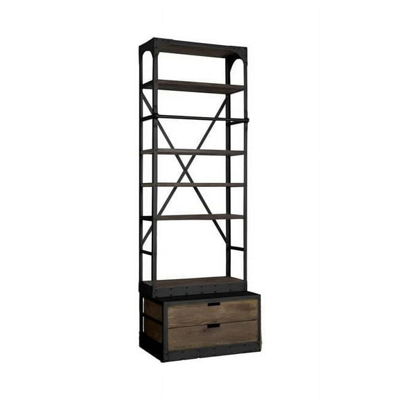 HomeRoots 392225 Metal Shelving Unit with Storage, Black & Dark Brown