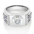 thumbnail image 2 of Gem Stone King 925 Sterling Silver Men's Ring Cushion 1.74cttw Moissanite and Created Sapphire (Size 10), 2 of 4