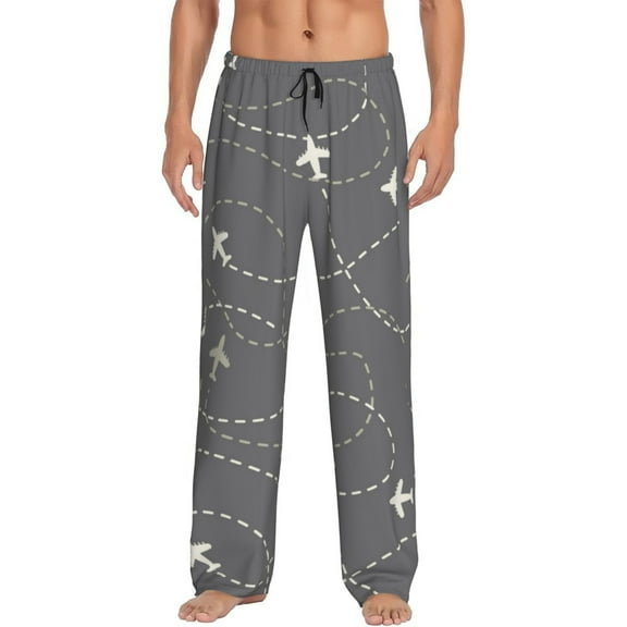 Logiee Airplane Routes Around The World Print Pajama Pants for Men,Men’s Pajama Bottoms,Mens PJ Pants with Pockets & Button Fly-Small