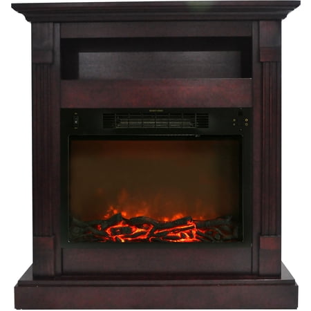 Hanover Drexel 34 In. Electric Fireplace w/ 1500W Log Insert and Mahogany Mantel
