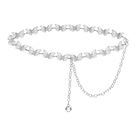 Western Metal Concho Chain Belt, Chain Waist Belts for Women Dresses Jeans Country Concert Outfit, Silver Butterfly