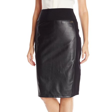 UPC 788627441689 product image for Calvin Klein NEW Black Womens Size XS Faux-Leather-Panel Pencil Skirt | upcitemdb.com