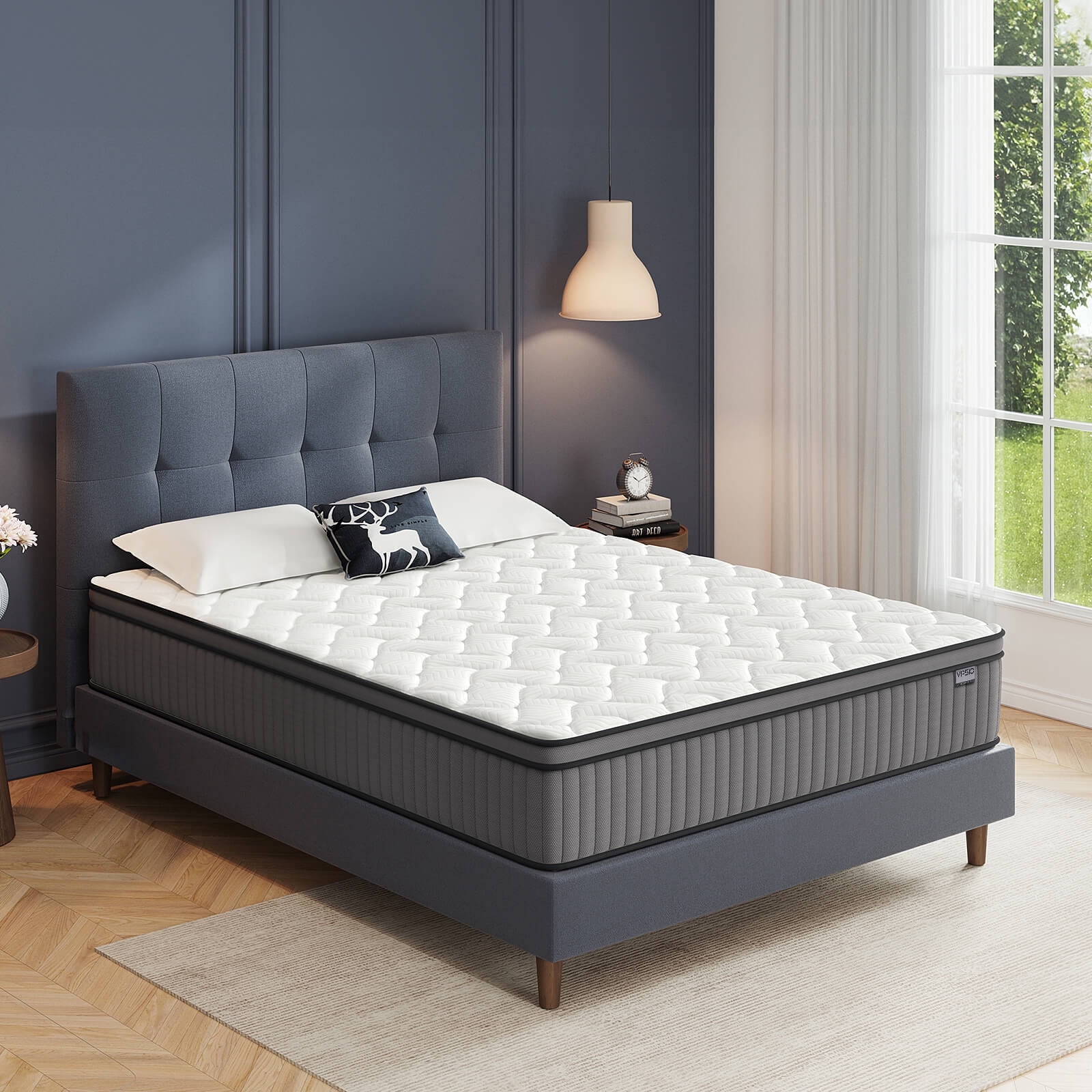 Full Size Mattress, VPSIO 10 inch Hybrid Mattress with Fiberglass Free, Memory Foam, Breathable Euro Pillow Top Mattress for Cooler Sleep Supportive & Pressure Relief, Medium Firm